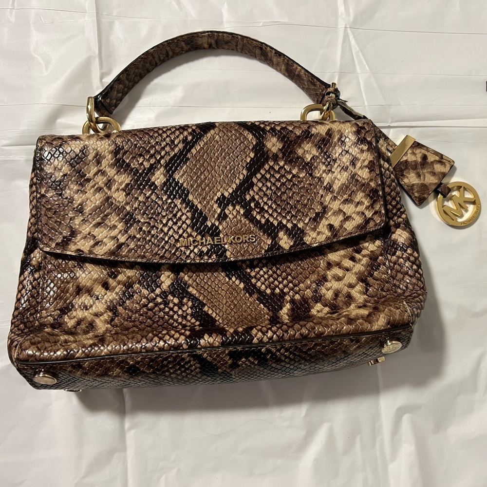 Michael Kors Small Brown Python Print Leather Crossbody